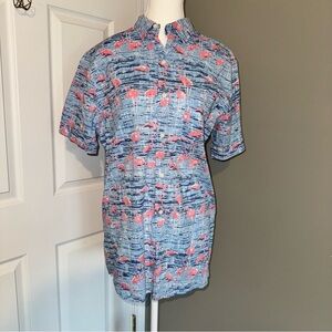 Izod Saltwater Mens Dockside Hawaiian Chambray Flamingo Button Down Shirt Size M